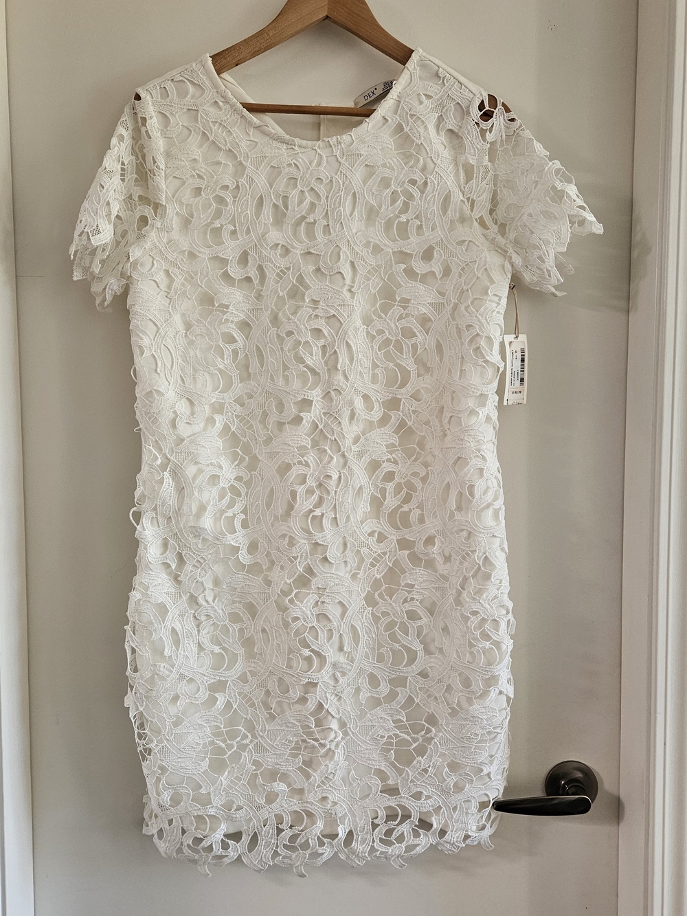 White Lace Overlay Short Sleeve Dress
